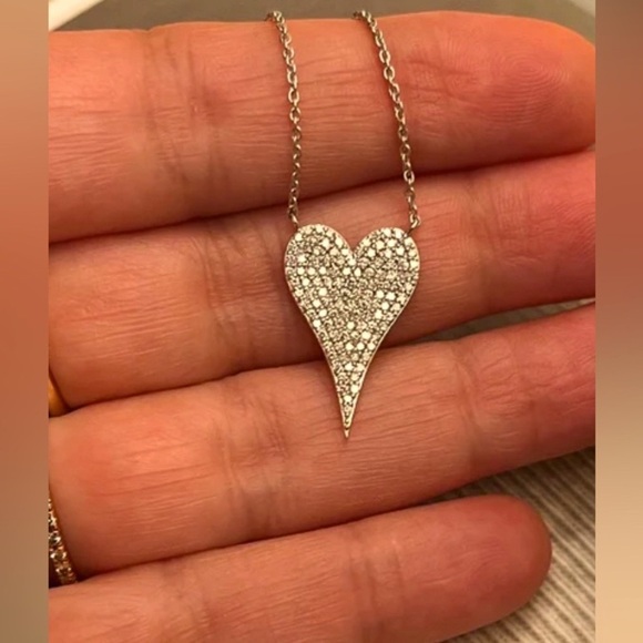 Pave Elongated Heart Necklace 18k Gold plated over 925 Sterling silver - Picture 1 of 4